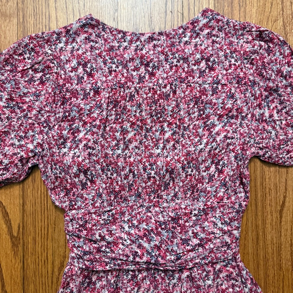 Ba&sh Noemie Fuchsia Floral Short Sleeve Wrap Midi Dress in size 4 - Picture 10 of 16